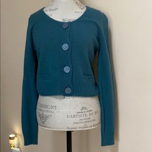 Anthropologie cropped teal cardigan